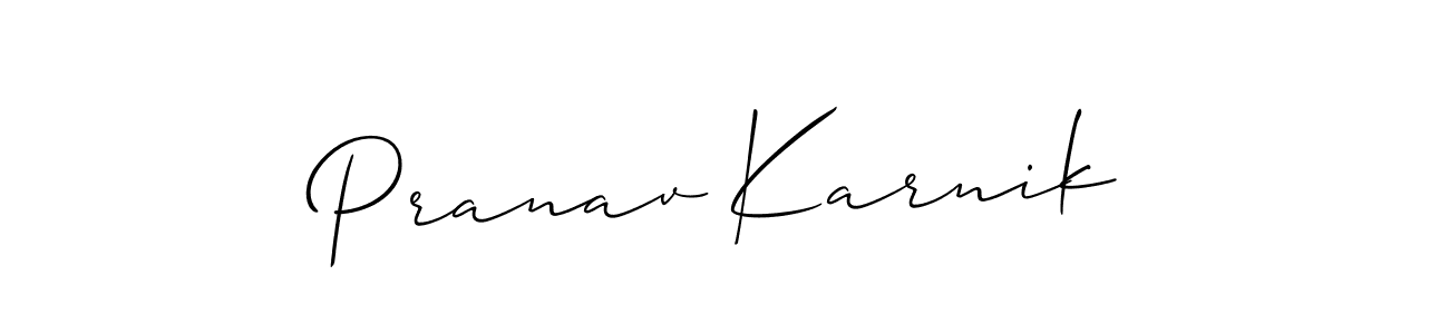 You should practise on your own different ways (Allison_Script) to write your name (Pranav Karnik) in signature. don't let someone else do it for you. Pranav Karnik signature style 2 images and pictures png