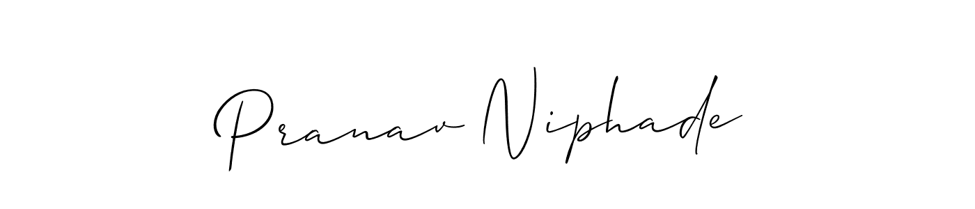 The best way (Allison_Script) to make a short signature is to pick only two or three words in your name. The name Pranav Niphade include a total of six letters. For converting this name. Pranav Niphade signature style 2 images and pictures png