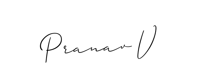 How to make Pranav V signature? Allison_Script is a professional autograph style. Create handwritten signature for Pranav V name. Pranav V signature style 2 images and pictures png