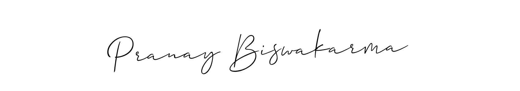 Also we have Pranay Biswakarma name is the best signature style. Create professional handwritten signature collection using Allison_Script autograph style. Pranay Biswakarma signature style 2 images and pictures png