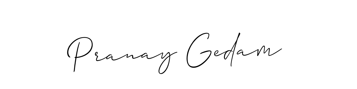 How to make Pranay Gedam name signature. Use Allison_Script style for creating short signs online. This is the latest handwritten sign. Pranay Gedam signature style 2 images and pictures png