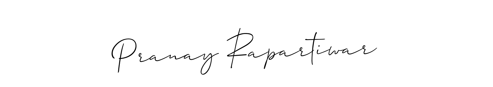 The best way (Allison_Script) to make a short signature is to pick only two or three words in your name. The name Pranay Rapartiwar include a total of six letters. For converting this name. Pranay Rapartiwar signature style 2 images and pictures png