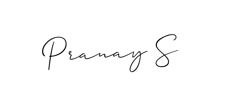 The best way (Allison_Script) to make a short signature is to pick only two or three words in your name. The name Pranay S include a total of six letters. For converting this name. Pranay S signature style 2 images and pictures png