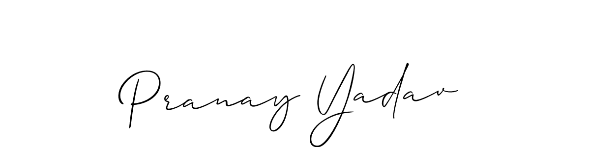 The best way (Allison_Script) to make a short signature is to pick only two or three words in your name. The name Pranay Yadav include a total of six letters. For converting this name. Pranay Yadav signature style 2 images and pictures png