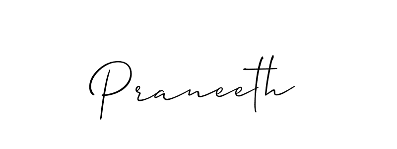 Create a beautiful signature design for name Praneeth. With this signature (Allison_Script) fonts, you can make a handwritten signature for free. Praneeth signature style 2 images and pictures png