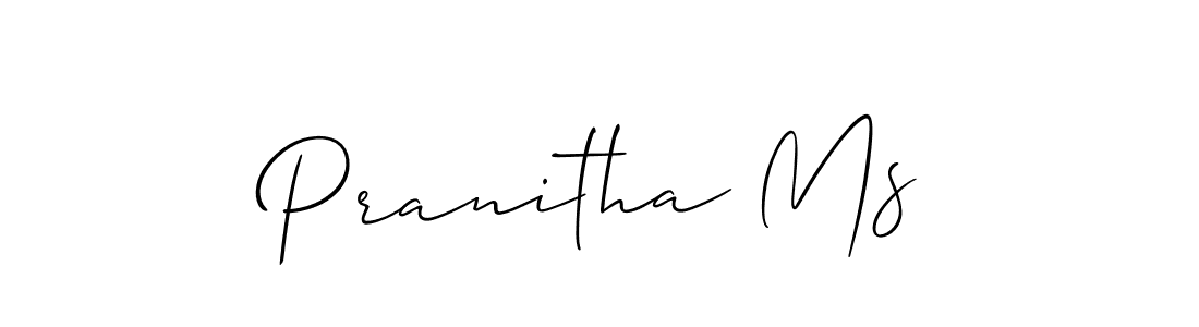 The best way (Allison_Script) to make a short signature is to pick only two or three words in your name. The name Pranitha Ms include a total of six letters. For converting this name. Pranitha Ms signature style 2 images and pictures png