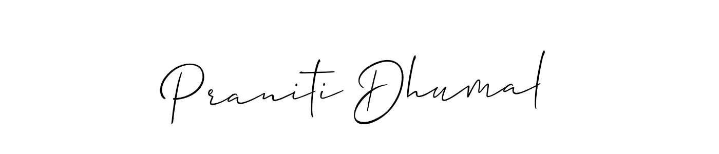 It looks lik you need a new signature style for name Praniti Dhumal. Design unique handwritten (Allison_Script) signature with our free signature maker in just a few clicks. Praniti Dhumal signature style 2 images and pictures png