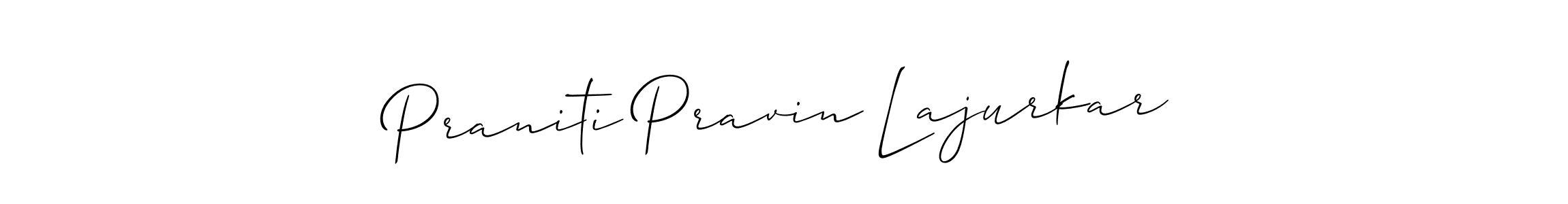 if you are searching for the best signature style for your name Praniti Pravin Lajurkar. so please give up your signature search. here we have designed multiple signature styles  using Allison_Script. Praniti Pravin Lajurkar signature style 2 images and pictures png
