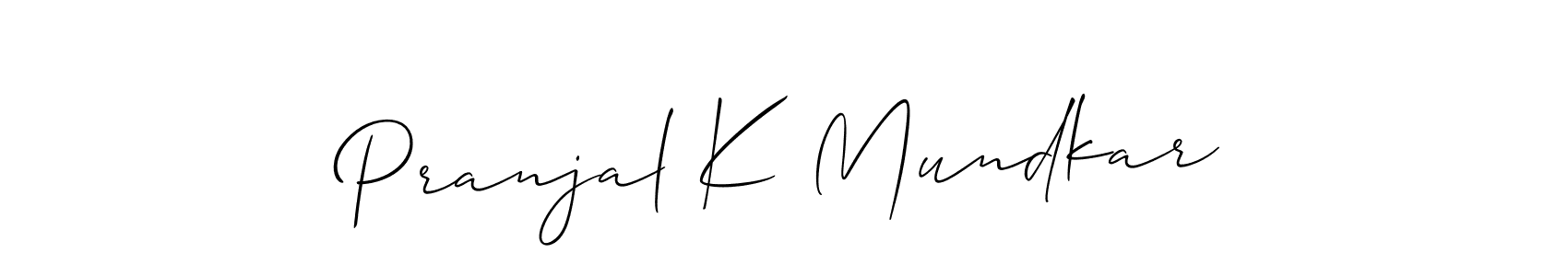 if you are searching for the best signature style for your name Pranjal K Mundkar. so please give up your signature search. here we have designed multiple signature styles  using Allison_Script. Pranjal K Mundkar signature style 2 images and pictures png