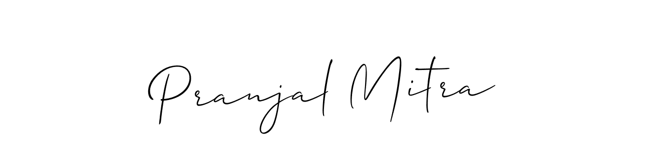The best way (Allison_Script) to make a short signature is to pick only two or three words in your name. The name Pranjal Mitra include a total of six letters. For converting this name. Pranjal Mitra signature style 2 images and pictures png