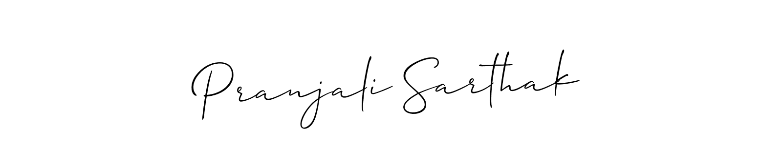 The best way (Allison_Script) to make a short signature is to pick only two or three words in your name. The name Pranjali Sarthak include a total of six letters. For converting this name. Pranjali Sarthak signature style 2 images and pictures png