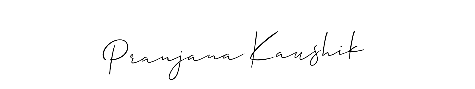 You should practise on your own different ways (Allison_Script) to write your name (Pranjana Kaushik) in signature. don't let someone else do it for you. Pranjana Kaushik signature style 2 images and pictures png