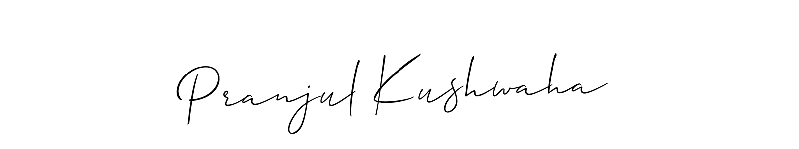 Allison_Script is a professional signature style that is perfect for those who want to add a touch of class to their signature. It is also a great choice for those who want to make their signature more unique. Get Pranjul Kushwaha name to fancy signature for free. Pranjul Kushwaha signature style 2 images and pictures png