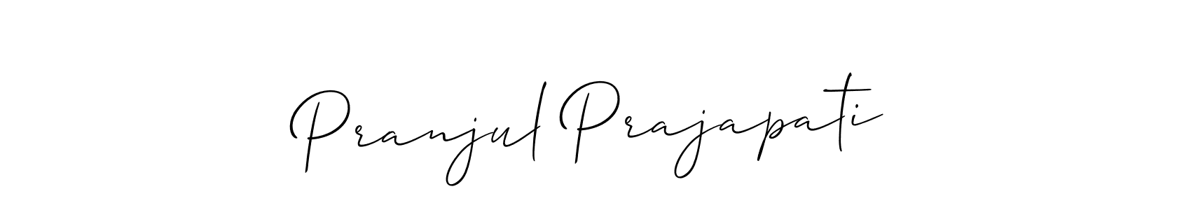 You should practise on your own different ways (Allison_Script) to write your name (Pranjul Prajapati) in signature. don't let someone else do it for you. Pranjul Prajapati signature style 2 images and pictures png