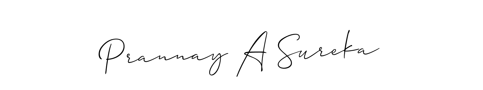 Similarly Allison_Script is the best handwritten signature design. Signature creator online .You can use it as an online autograph creator for name Prannay A Sureka. Prannay A Sureka signature style 2 images and pictures png