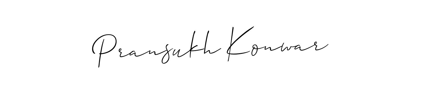 The best way (Allison_Script) to make a short signature is to pick only two or three words in your name. The name Pransukh Konwar include a total of six letters. For converting this name. Pransukh Konwar signature style 2 images and pictures png