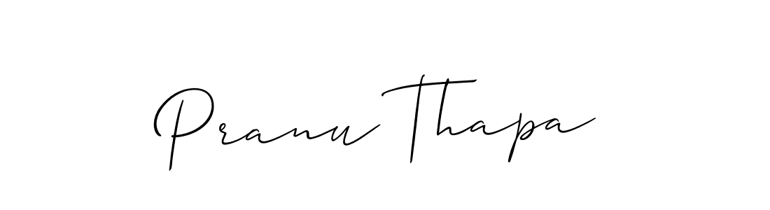 The best way (Allison_Script) to make a short signature is to pick only two or three words in your name. The name Pranu Thapa include a total of six letters. For converting this name. Pranu Thapa signature style 2 images and pictures png