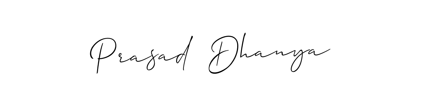 The best way (Allison_Script) to make a short signature is to pick only two or three words in your name. The name Prasad  Dhanya include a total of six letters. For converting this name. Prasad  Dhanya signature style 2 images and pictures png