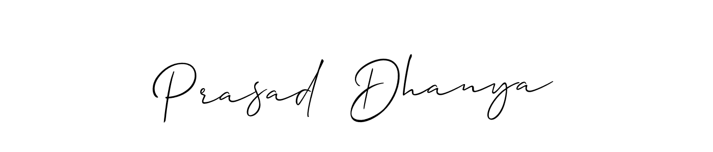 The best way (Allison_Script) to make a short signature is to pick only two or three words in your name. The name Prasad  Dhanya include a total of six letters. For converting this name. Prasad  Dhanya signature style 2 images and pictures png