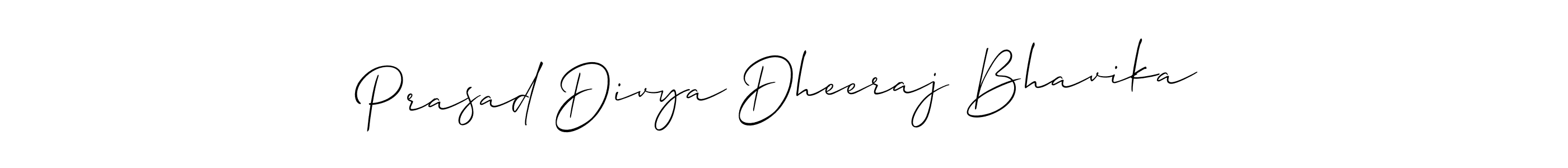Make a beautiful signature design for name Prasad Divya Dheeraj Bhavika. With this signature (Allison_Script) style, you can create a handwritten signature for free. Prasad Divya Dheeraj Bhavika signature style 2 images and pictures png