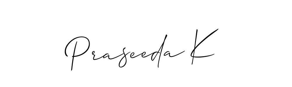 if you are searching for the best signature style for your name Praseeda K. so please give up your signature search. here we have designed multiple signature styles  using Allison_Script. Praseeda K signature style 2 images and pictures png