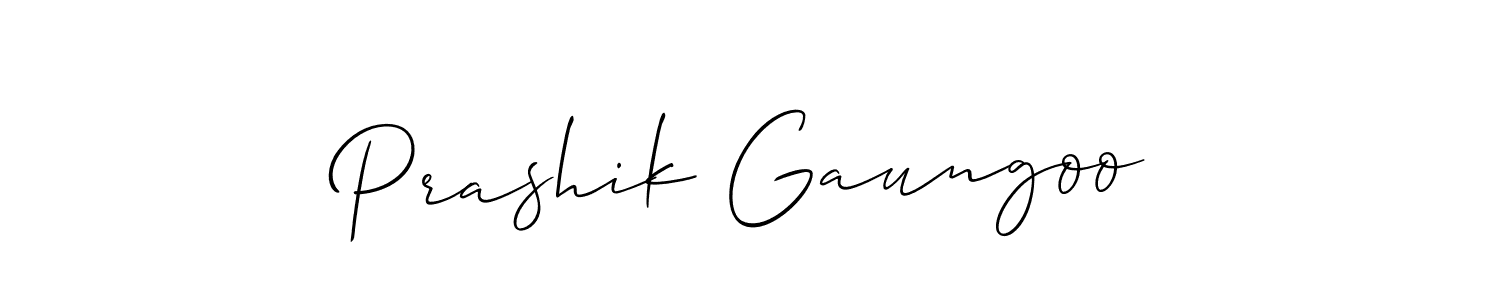 You should practise on your own different ways (Allison_Script) to write your name (Prashik Gaungoo) in signature. don't let someone else do it for you. Prashik Gaungoo signature style 2 images and pictures png