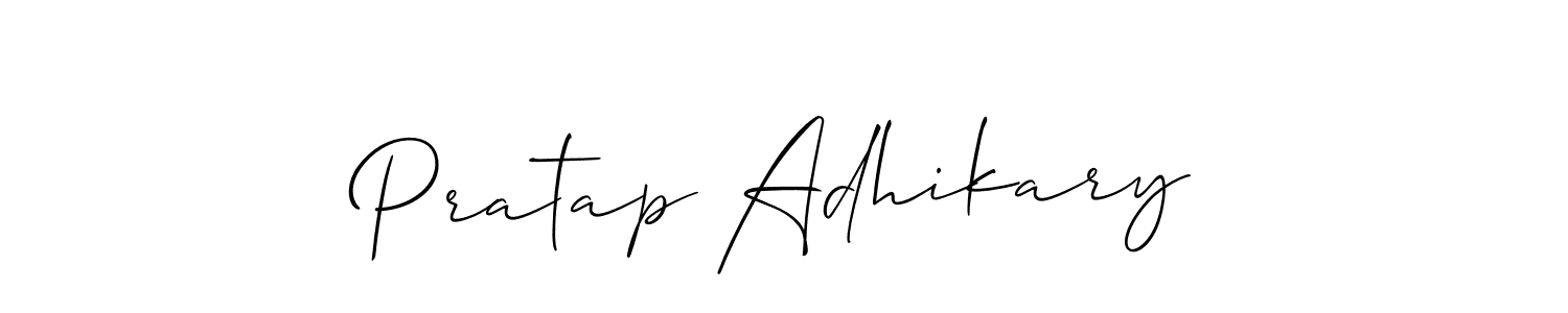 Make a short Pratap Adhikary signature style. Manage your documents anywhere anytime using Allison_Script. Create and add eSignatures, submit forms, share and send files easily. Pratap Adhikary signature style 2 images and pictures png