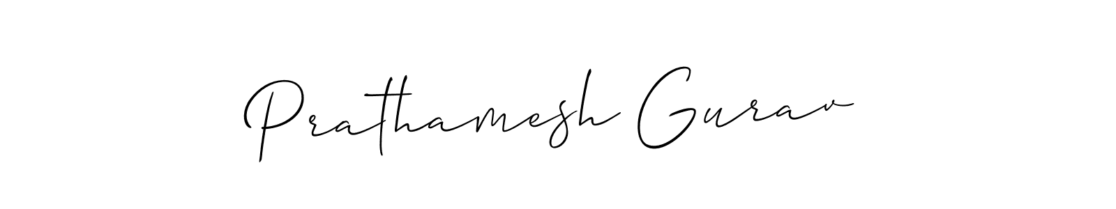 How to make Prathamesh Gurav name signature. Use Allison_Script style for creating short signs online. This is the latest handwritten sign. Prathamesh Gurav signature style 2 images and pictures png