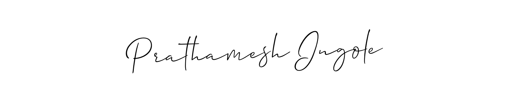 How to make Prathamesh Ingole name signature. Use Allison_Script style for creating short signs online. This is the latest handwritten sign. Prathamesh Ingole signature style 2 images and pictures png