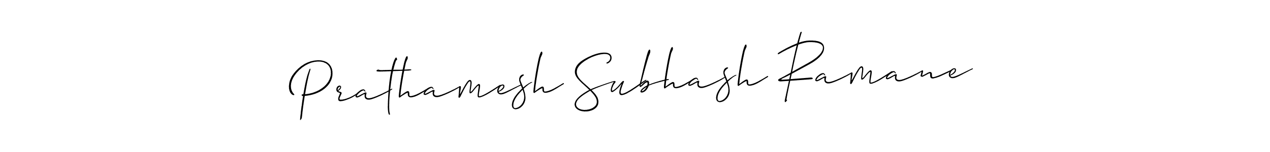 How to make Prathamesh Subhash Ramane name signature. Use Allison_Script style for creating short signs online. This is the latest handwritten sign. Prathamesh Subhash Ramane signature style 2 images and pictures png