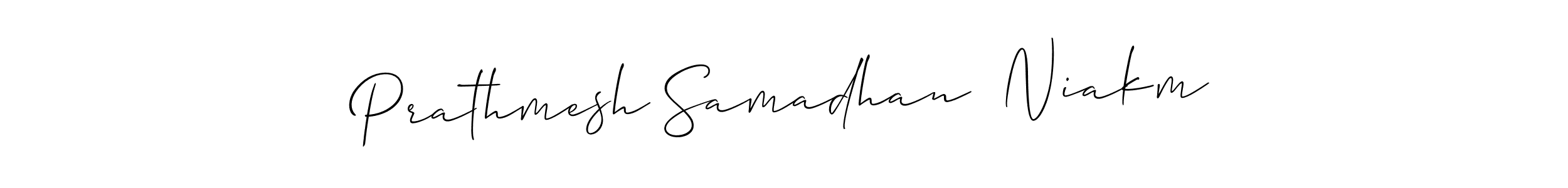 The best way (Allison_Script) to make a short signature is to pick only two or three words in your name. The name Prathmesh Samadhan  Niakm include a total of six letters. For converting this name. Prathmesh Samadhan  Niakm signature style 2 images and pictures png