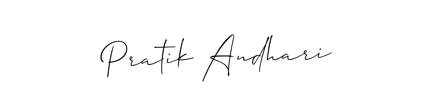 You should practise on your own different ways (Allison_Script) to write your name (Pratik Andhari) in signature. don't let someone else do it for you. Pratik Andhari signature style 2 images and pictures png