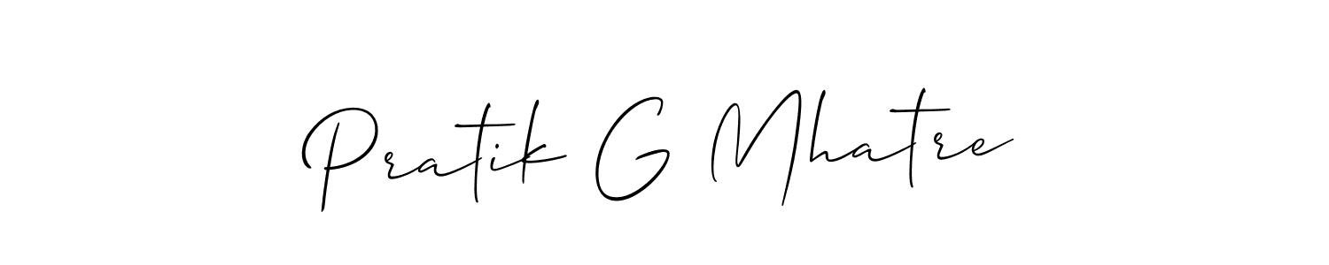 Use a signature maker to create a handwritten signature online. With this signature software, you can design (Allison_Script) your own signature for name Pratik G Mhatre. Pratik G Mhatre signature style 2 images and pictures png