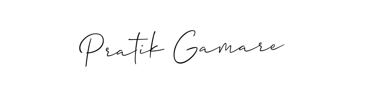 How to make Pratik Gamare name signature. Use Allison_Script style for creating short signs online. This is the latest handwritten sign. Pratik Gamare signature style 2 images and pictures png