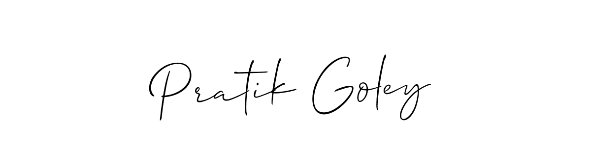 The best way (Allison_Script) to make a short signature is to pick only two or three words in your name. The name Pratik Goley include a total of six letters. For converting this name. Pratik Goley signature style 2 images and pictures png