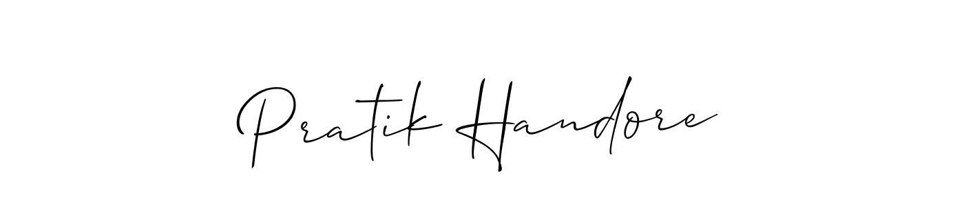 The best way (Allison_Script) to make a short signature is to pick only two or three words in your name. The name Pratik Handore include a total of six letters. For converting this name. Pratik Handore signature style 2 images and pictures png