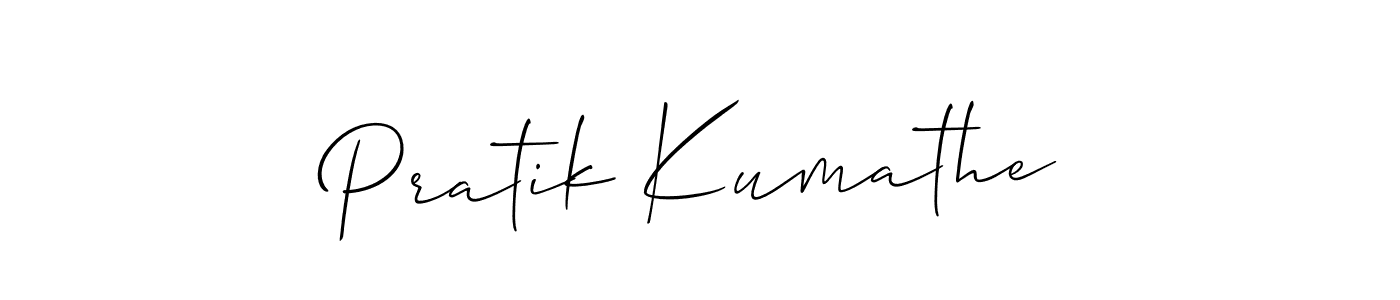 How to make Pratik Kumathe name signature. Use Allison_Script style for creating short signs online. This is the latest handwritten sign. Pratik Kumathe signature style 2 images and pictures png