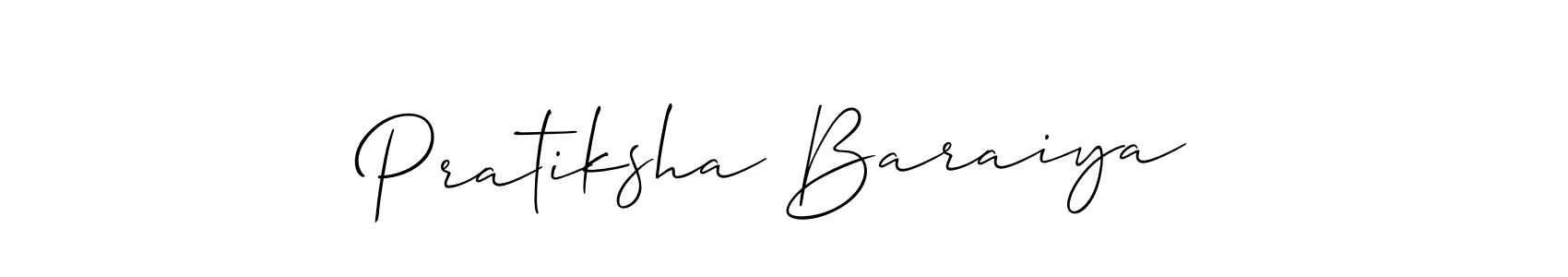 Also we have Pratiksha Baraiya name is the best signature style. Create professional handwritten signature collection using Allison_Script autograph style. Pratiksha Baraiya signature style 2 images and pictures png