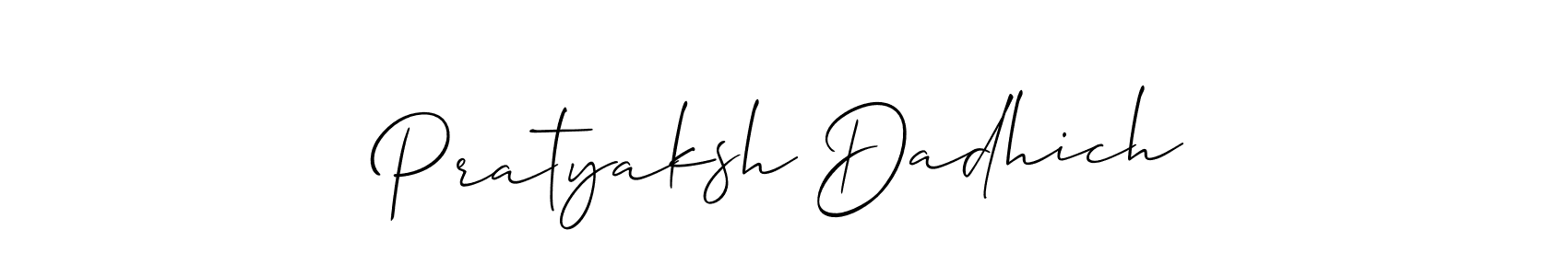 Pratyaksh Dadhich stylish signature style. Best Handwritten Sign (Allison_Script) for my name. Handwritten Signature Collection Ideas for my name Pratyaksh Dadhich. Pratyaksh Dadhich signature style 2 images and pictures png
