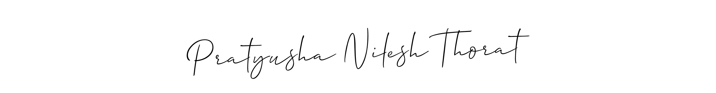 The best way (Allison_Script) to make a short signature is to pick only two or three words in your name. The name Pratyusha Nilesh Thorat include a total of six letters. For converting this name. Pratyusha Nilesh Thorat signature style 2 images and pictures png