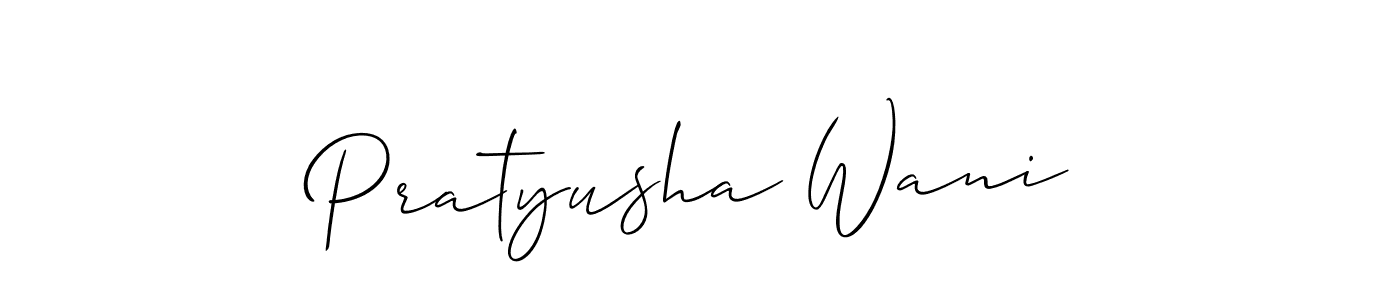 Allison_Script is a professional signature style that is perfect for those who want to add a touch of class to their signature. It is also a great choice for those who want to make their signature more unique. Get Pratyusha Wani name to fancy signature for free. Pratyusha Wani signature style 2 images and pictures png