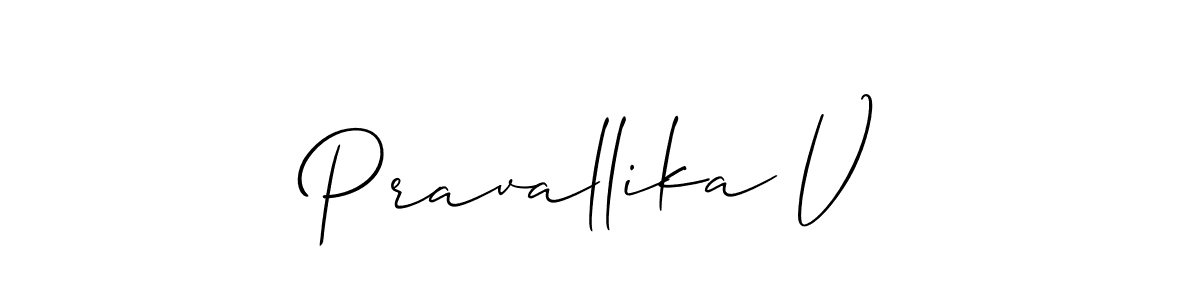 How to make Pravallika V name signature. Use Allison_Script style for creating short signs online. This is the latest handwritten sign. Pravallika V signature style 2 images and pictures png