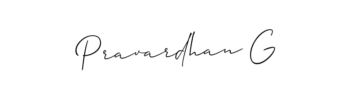 How to make Pravardhan G signature? Allison_Script is a professional autograph style. Create handwritten signature for Pravardhan G name. Pravardhan G signature style 2 images and pictures png