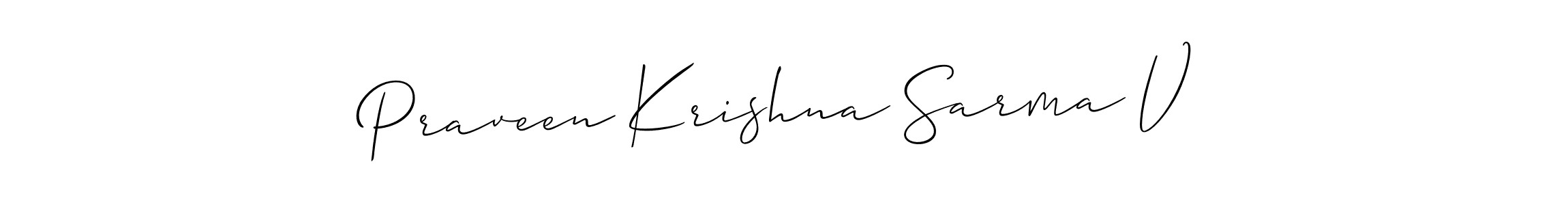 How to make Praveen Krishna Sarma V signature? Allison_Script is a professional autograph style. Create handwritten signature for Praveen Krishna Sarma V name. Praveen Krishna Sarma V signature style 2 images and pictures png