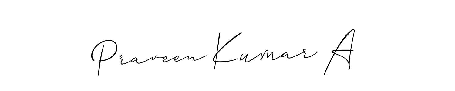 Also You can easily find your signature by using the search form. We will create Praveen Kumar A name handwritten signature images for you free of cost using Allison_Script sign style. Praveen Kumar A signature style 2 images and pictures png