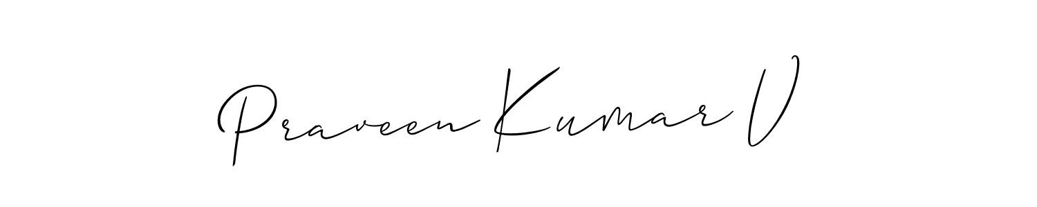 Create a beautiful signature design for name Praveen Kumar V. With this signature (Allison_Script) fonts, you can make a handwritten signature for free. Praveen Kumar V signature style 2 images and pictures png