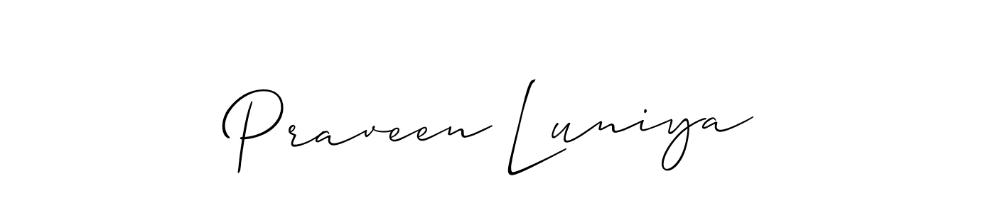 It looks lik you need a new signature style for name Praveen Luniya. Design unique handwritten (Allison_Script) signature with our free signature maker in just a few clicks. Praveen Luniya signature style 2 images and pictures png