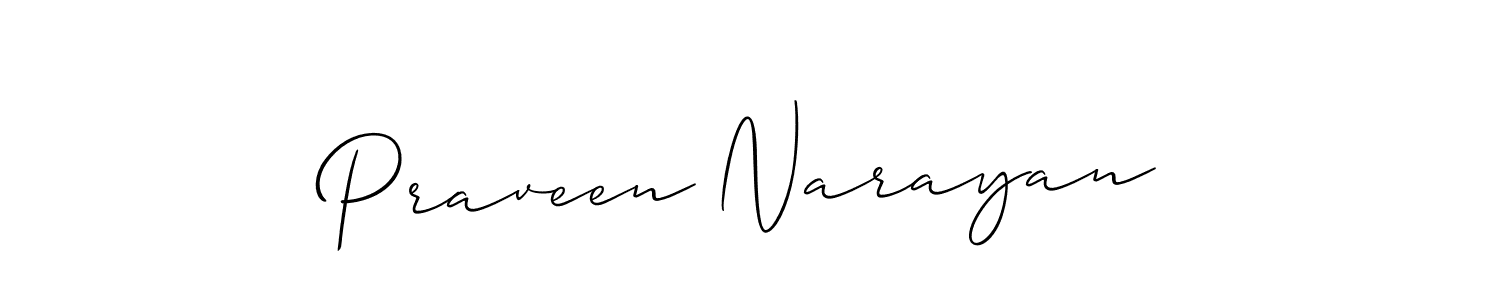 How to make Praveen Narayan name signature. Use Allison_Script style for creating short signs online. This is the latest handwritten sign. Praveen Narayan signature style 2 images and pictures png