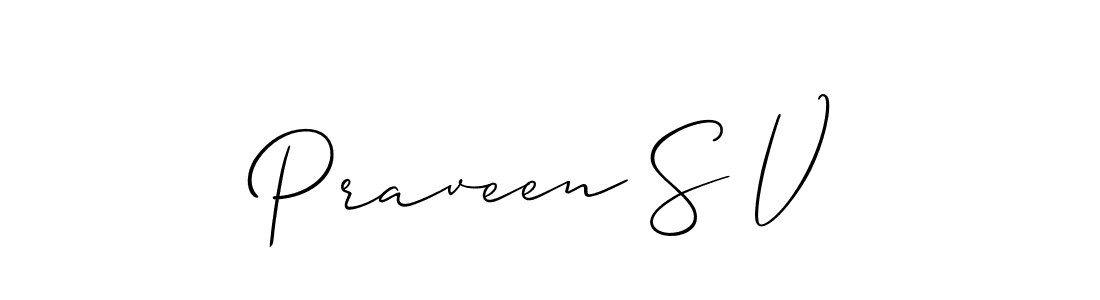 if you are searching for the best signature style for your name Praveen S V. so please give up your signature search. here we have designed multiple signature styles  using Allison_Script. Praveen S V signature style 2 images and pictures png