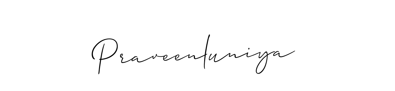 The best way (Allison_Script) to make a short signature is to pick only two or three words in your name. The name Praveenluniya include a total of six letters. For converting this name. Praveenluniya signature style 2 images and pictures png